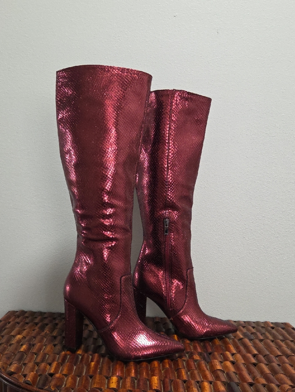 Marc Fisher Metallic Wine Over-the-Knee Snake-Effect Boots